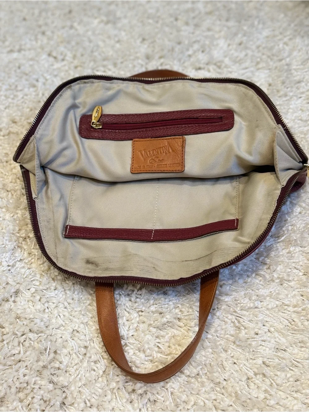 Valentina Burgundy Brown Pebbled Leather Dome Satchel Bag